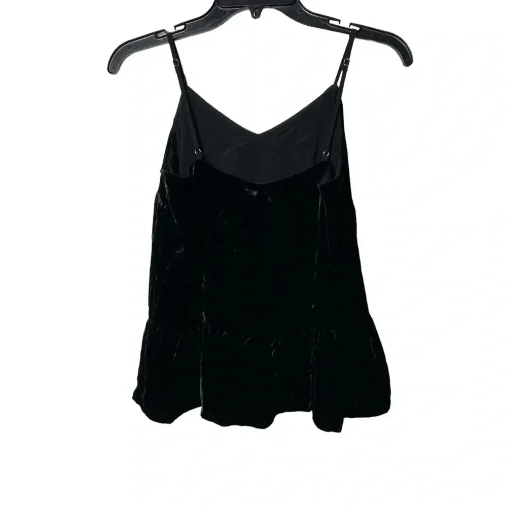 1753. J.CREW SPAGHETTI STRAPS VELVET PEPLUM TOP SIZE 2‎ BLACK IN COLOR V NECK